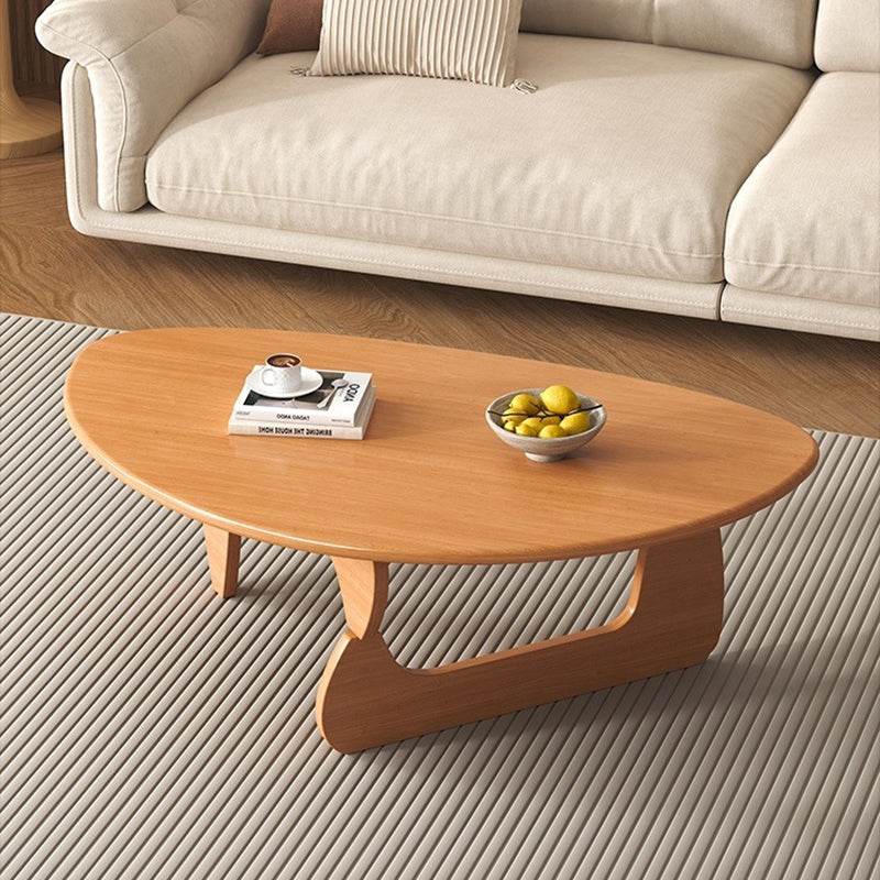 Traditional Japanese Rubberwood Rounded-Triangle Coffee Table, 1-Tier, for Living Room