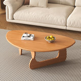 Traditional Japanese Rubberwood Rounded-Triangle Coffee Table, 1-Tier, for Living Room