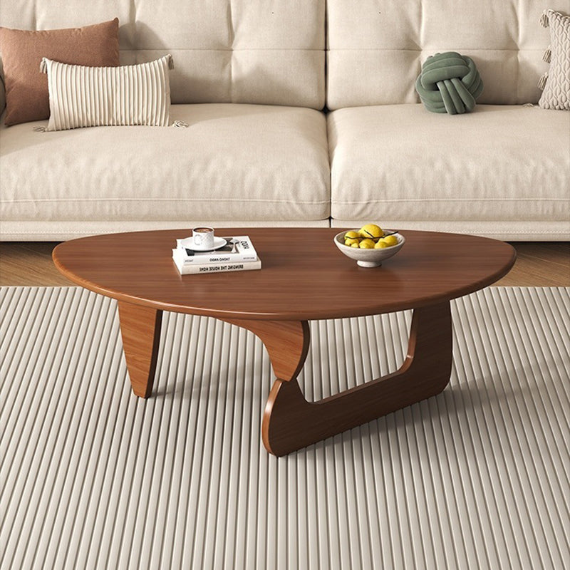 Traditional Japanese Rubberwood Rounded-Triangle Coffee Table, 1-Tier, for Living Room