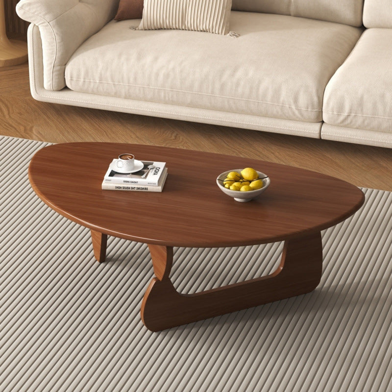 Traditional Japanese Rubberwood Rounded-Triangle Coffee Table, 1-Tier, for Living Room