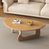 Traditional Japanese Rubberwood Rounded-Triangle Coffee Table, 1-Tier, for Living Room