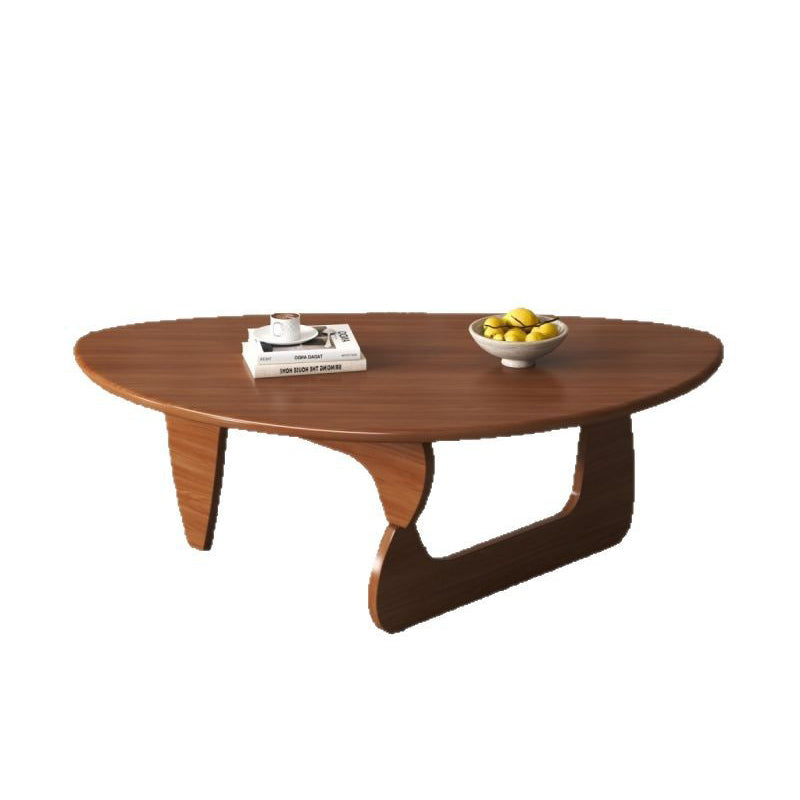 Traditional Japanese Rubberwood Rounded-Triangle Coffee Table, 1-Tier, for Living Room