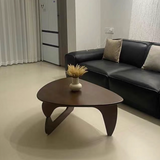 Traditional Japanese Rubberwood Rounded-Triangle Coffee Table, 1-Tier, for Living Room