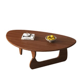 Traditional Japanese Rubberwood Rounded-Triangle Coffee Table, 1-Tier, for Living Room