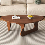 Traditional Japanese Rubberwood Rounded-Triangle Coffee Table, 1-Tier, for Living Room