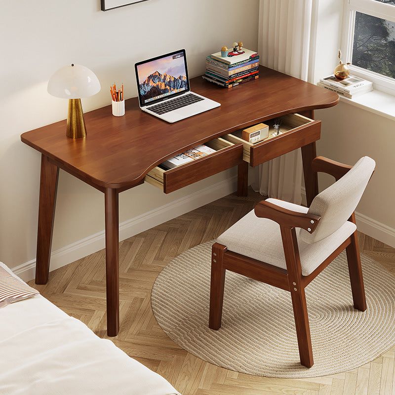 Modern Minimalist Solid Rubberwood Multilayer-Board Desk with 2 Drawers – Curved Rectangular Design for Home Office or Bedroom