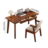 Modern Minimalist Solid Rubberwood Multilayer-Board Desk with 2 Drawers – Curved Rectangular Design for Home Office or Bedroom