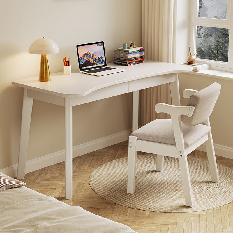 Modern Minimalist Solid Rubberwood Multilayer-Board Desk with 2 Drawers – Curved Rectangular Design for Home Office or Bedroom