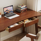 Modern Minimalist Solid Rubberwood Multilayer-Board Desk with 2 Drawers – Curved Rectangular Design for Home Office or Bedroom