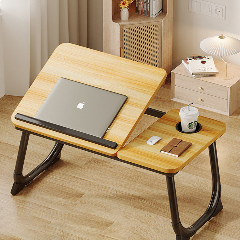 Modern Art Deco Foldable Side Table - 1-Tier, Rounded-Rectangular MDF & Carbon Steel Nightstand for Bedroom