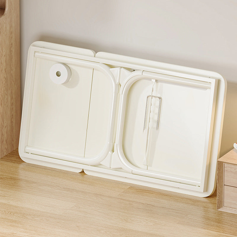 Modern Art Deco Foldable Side Table - 1-Tier, Rounded-Rectangular MDF & Carbon Steel Nightstand for Bedroom
