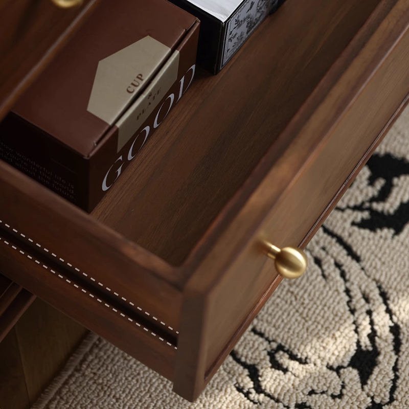 Elegant Traditional French Black Walnut Wood Curved-Front TV Stand with 4 Drawers for Living Room