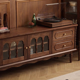 Elegant Traditional French Black Walnut Wood Curved-Front TV Stand with 4 Drawers for Living Room