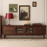Elegant Traditional French Black Walnut Wood Curved-Front TV Stand with 4 Drawers for Living Room