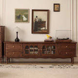 Elegant Traditional French Black Walnut Wood Curved-Front TV Stand with 4 Drawers for Living Room