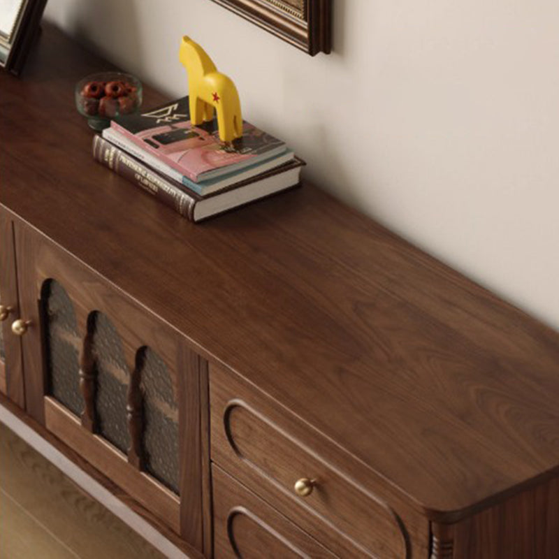Elegant Traditional French Black Walnut Wood Curved-Front TV Stand with 4 Drawers for Living Room