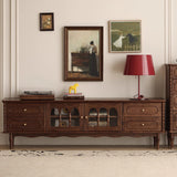Elegant Traditional French Black Walnut Wood Curved-Front TV Stand with 4 Drawers for Living Room