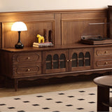 Elegant Traditional French Black Walnut Wood Curved-Front TV Stand with 4 Drawers for Living Room