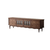 Elegant Traditional French Black Walnut Wood Curved-Front TV Stand with 4 Drawers for Living Room