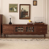 Elegant Traditional French Black Walnut Wood Curved-Front TV Stand with 4 Drawers for Living Room