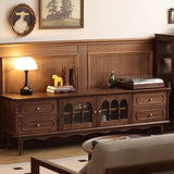 Elegant Traditional French Black Walnut Wood Curved-Front TV Stand with 4 Drawers for Living Room