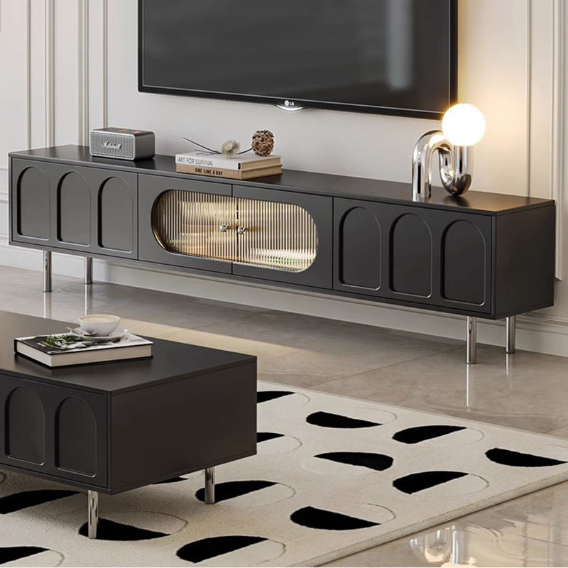 Traditional French-Style Engineered Wood TV Stand with Stainless Steel and Glass, Cylindrical-Rectangular Design, 2 Drawers for Living Room
