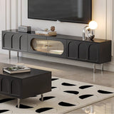 Traditional French-Style Engineered Wood TV Stand with Stainless Steel and Glass, Cylindrical-Rectangular Design, 2 Drawers for Living Room
