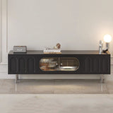 Traditional French-Style Engineered Wood TV Stand with Stainless Steel and Glass, Cylindrical-Rectangular Design, 2 Drawers for Living Room