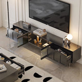 Traditional French-Style Engineered Wood TV Stand with Stainless Steel and Glass, Cylindrical-Rectangular Design, 2 Drawers for Living Room