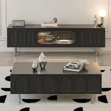 Traditional French-Style Engineered Wood TV Stand with Stainless Steel and Glass, Cylindrical-Rectangular Design, 2 Drawers for Living Room