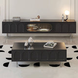 Traditional French-Style Engineered Wood TV Stand with Stainless Steel and Glass, Cylindrical-Rectangular Design, 2 Drawers for Living Room