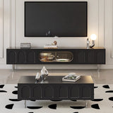 Traditional French-Style Engineered Wood TV Stand with Stainless Steel and Glass, Cylindrical-Rectangular Design, 2 Drawers for Living Room