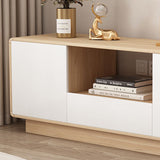 Modern Minimalist Solid Wood TV Stand – Rounded-Rectangular Design, Eco-Friendly Multi-Layer Board, 2 Storage Compartments for Living Room