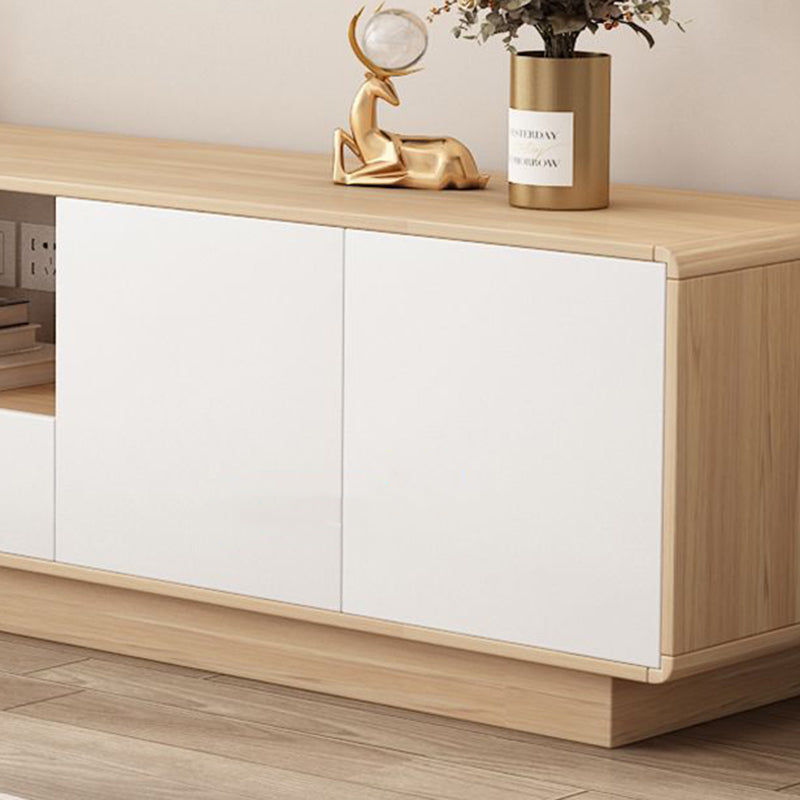 Modern Minimalist Solid Wood TV Stand – Rounded-Rectangular Design, Eco-Friendly Multi-Layer Board, 2 Storage Compartments for Living Room