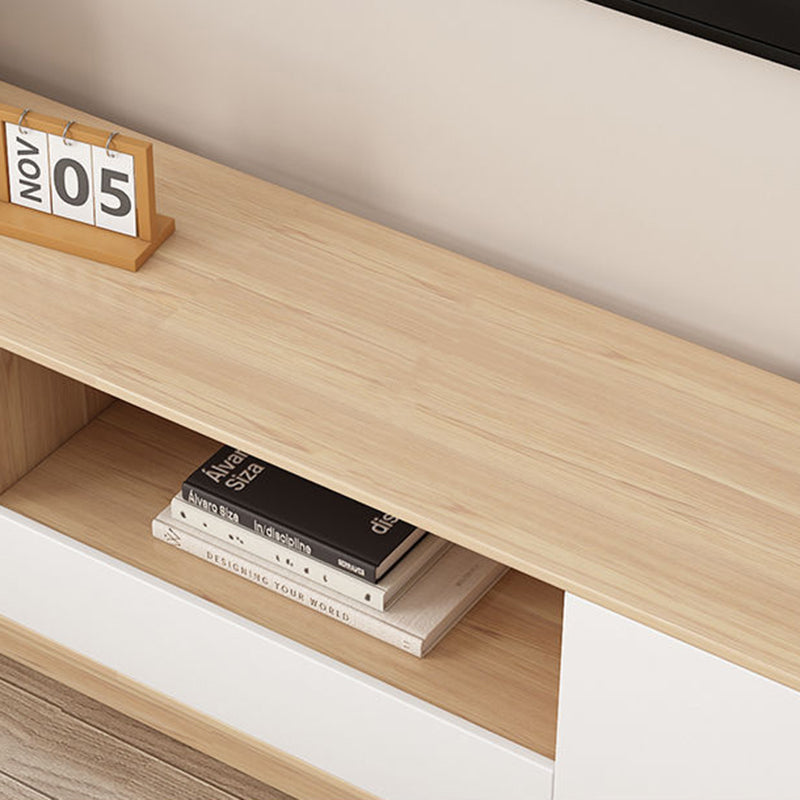 Modern Minimalist Solid Wood TV Stand – Rounded-Rectangular Design, Eco-Friendly Multi-Layer Board, 2 Storage Compartments for Living Room