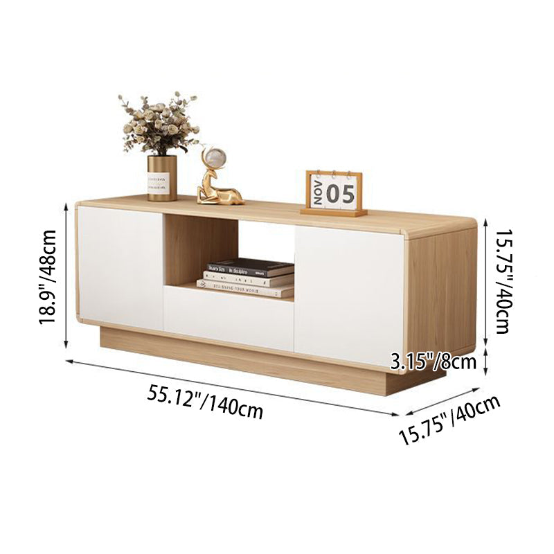 Modern Minimalist Solid Wood TV Stand – Rounded-Rectangular Design, Eco-Friendly Multi-Layer Board, 2 Storage Compartments for Living Room
