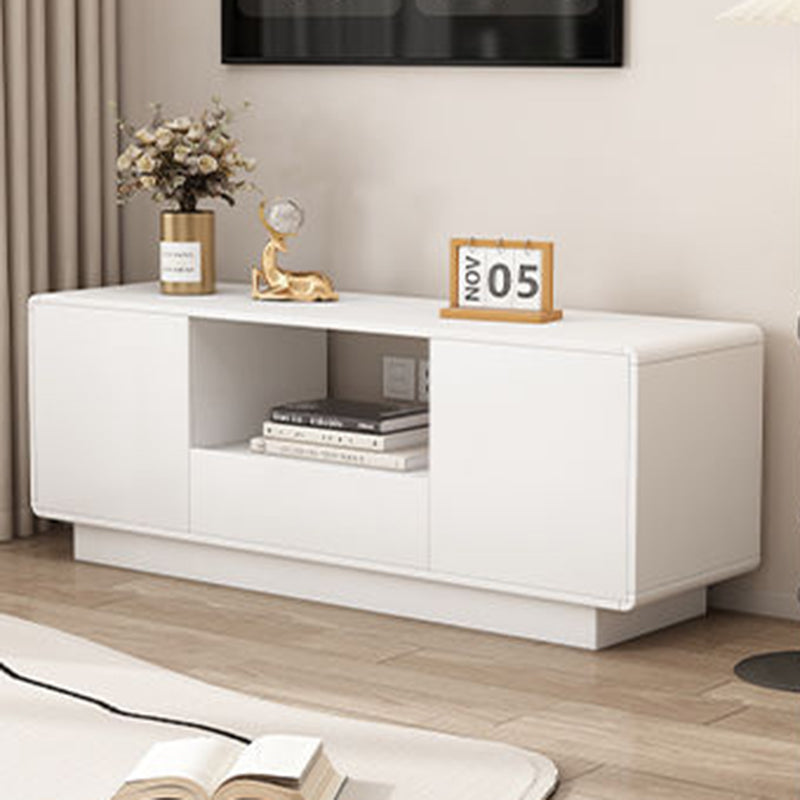 Modern Minimalist Solid Wood TV Stand – Rounded-Rectangular Design, Eco-Friendly Multi-Layer Board, 2 Storage Compartments for Living Room