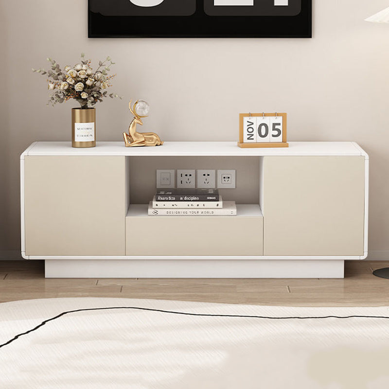 Modern Minimalist Solid Wood TV Stand – Rounded-Rectangular Design, Eco-Friendly Multi-Layer Board, 2 Storage Compartments for Living Room