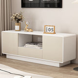 Modern Minimalist Solid Wood TV Stand – Rounded-Rectangular Design, Eco-Friendly Multi-Layer Board, 2 Storage Compartments for Living Room