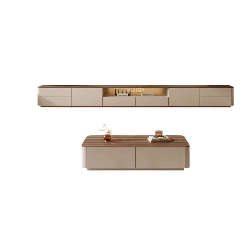 Elegant Traditional French Solid Wood TV Stand with Eco Board – Rounded Rectangular, 2–3 Drawers for Living Room