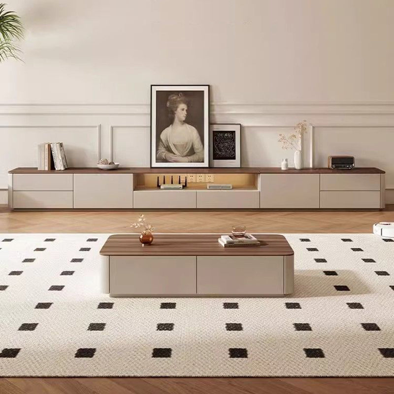 Elegant Traditional French Solid Wood TV Stand with Eco Board – Rounded Rectangular, 2–3 Drawers for Living Room