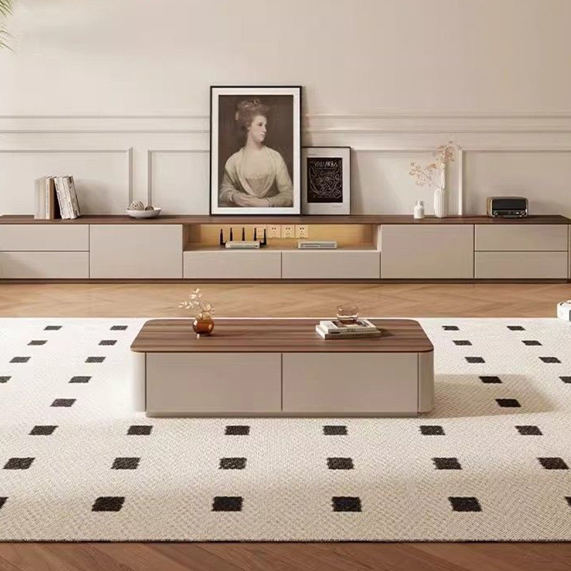 Elegant Traditional French Solid Wood TV Stand with Eco Board – Rounded Rectangular, 2–3 Drawers for Living Room