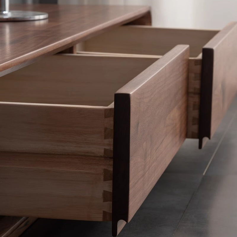 Traditional Chinese-Style Black Walnut Wood TV Stand with 4 Drawers — Rounded Rectangular Design for Living Room