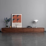 Traditional Chinese-Style Black Walnut Wood TV Stand with 4 Drawers — Rounded Rectangular Design for Living Room