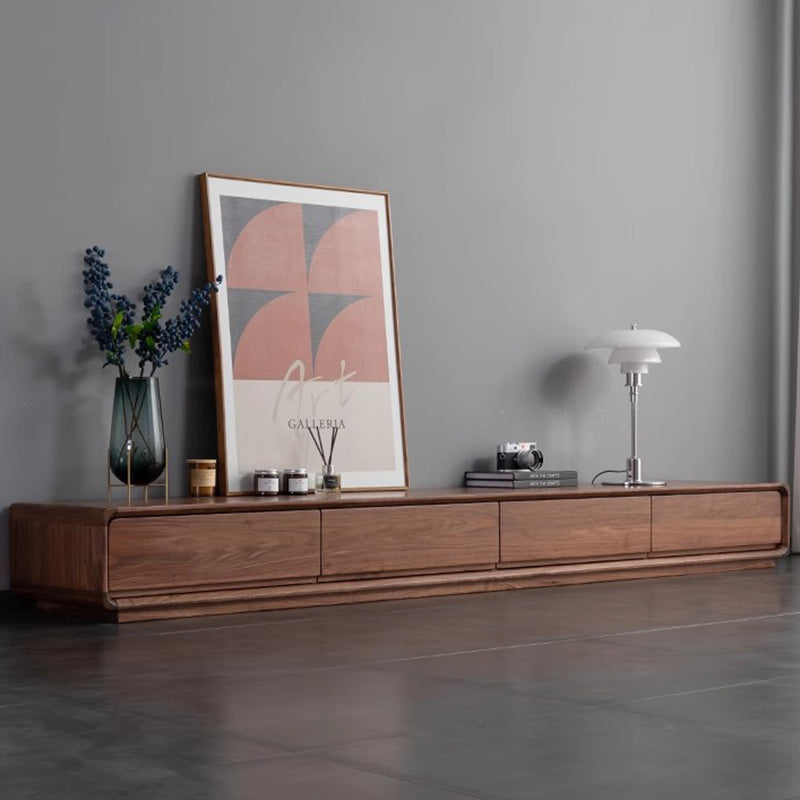 Traditional Chinese-Style Black Walnut Wood TV Stand with 4 Drawers — Rounded Rectangular Design for Living Room