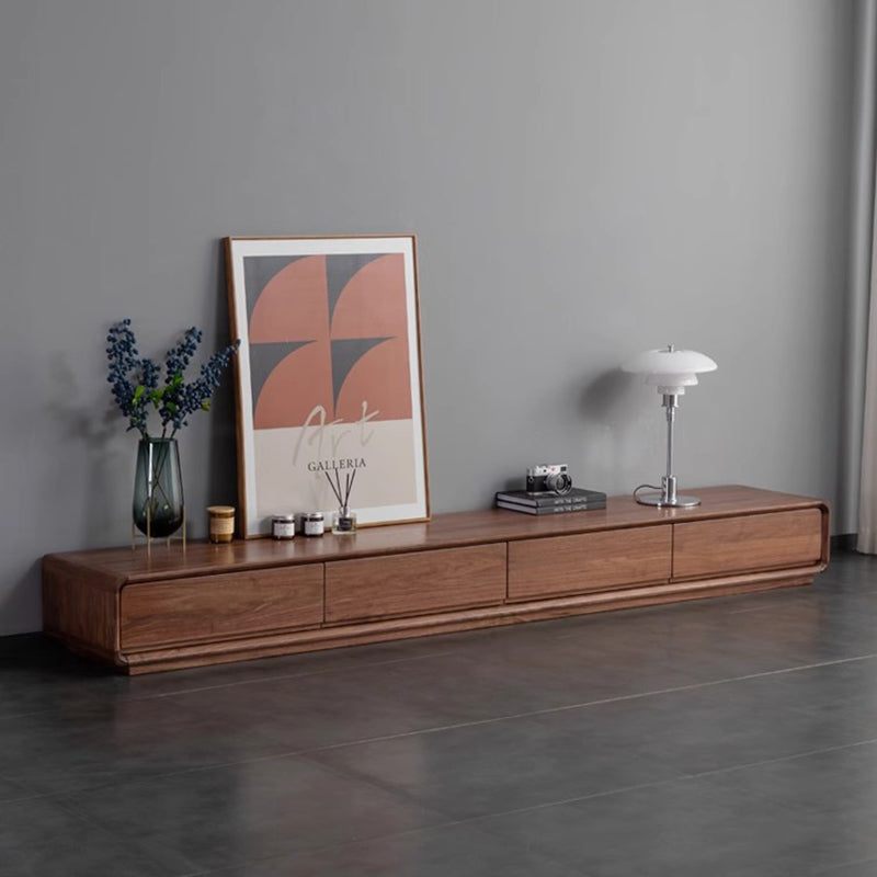Traditional Chinese-Style Black Walnut Wood TV Stand with 4 Drawers — Rounded Rectangular Design for Living Room