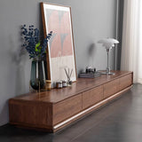 Traditional Chinese-Style Black Walnut Wood TV Stand with 4 Drawers — Rounded Rectangular Design for Living Room