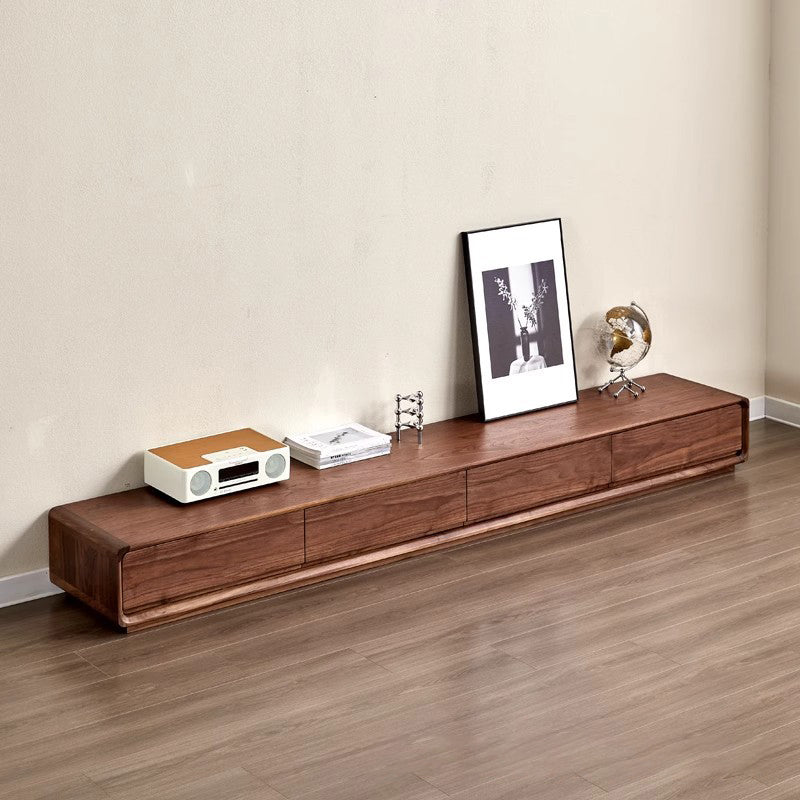 Traditional Chinese-Style Black Walnut Wood TV Stand with 4 Drawers — Rounded Rectangular Design for Living Room