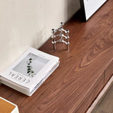 Traditional Chinese-Style Black Walnut Wood TV Stand with 4 Drawers — Rounded Rectangular Design for Living Room