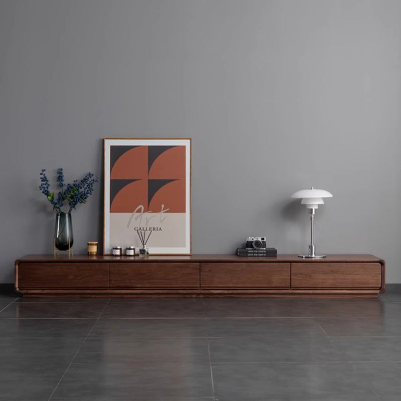 Traditional Chinese-Style Black Walnut Wood TV Stand with 4 Drawers — Rounded Rectangular Design for Living Room